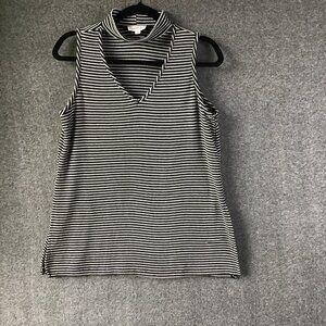 Cloudchaser Black and White Striped Choker Neck Flared Tank Sz L